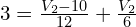 3 = \frac{V_2 - 10}{12} + \frac{V_2}{6}