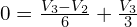 0 = \frac{V_3 - V_2}{6} + \frac{V_3}{3}
