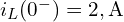  i_L(0^-) = 2,\mathrm{A} 