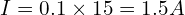  I = 0.1 \times 15 = 1.5A 