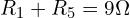 R_1 + R_5 = 9\Omega