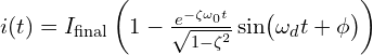 i(t) = I_{\text{final}} \left(1 - \frac{e^{-\zeta \omega_0 t}}{\sqrt{1-\zeta^2}} \sin\bigl(\omega_d t + \phi\bigr)\right)