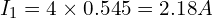I_1 = 4 \times 0.545 = 2.18 A
