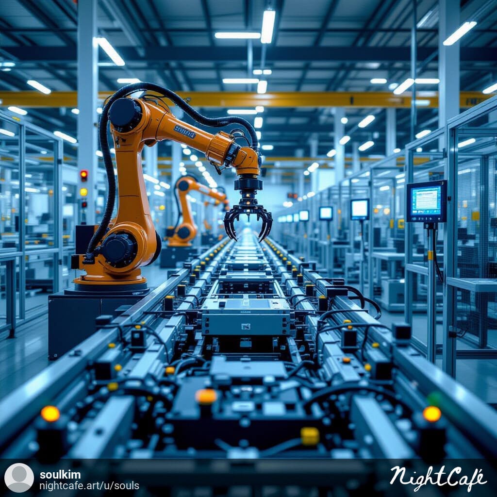 "Industrial robot arm and conveyor belt connected through DeviceNet"