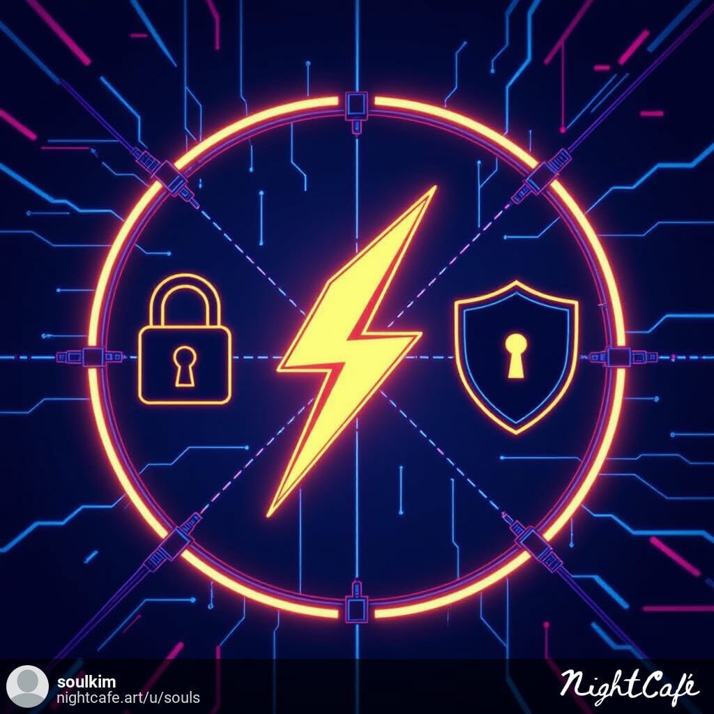 Conceptual image featuring icons of speed, security, and stability connected by glowing network cables, representing Ethernet’s key benefits.