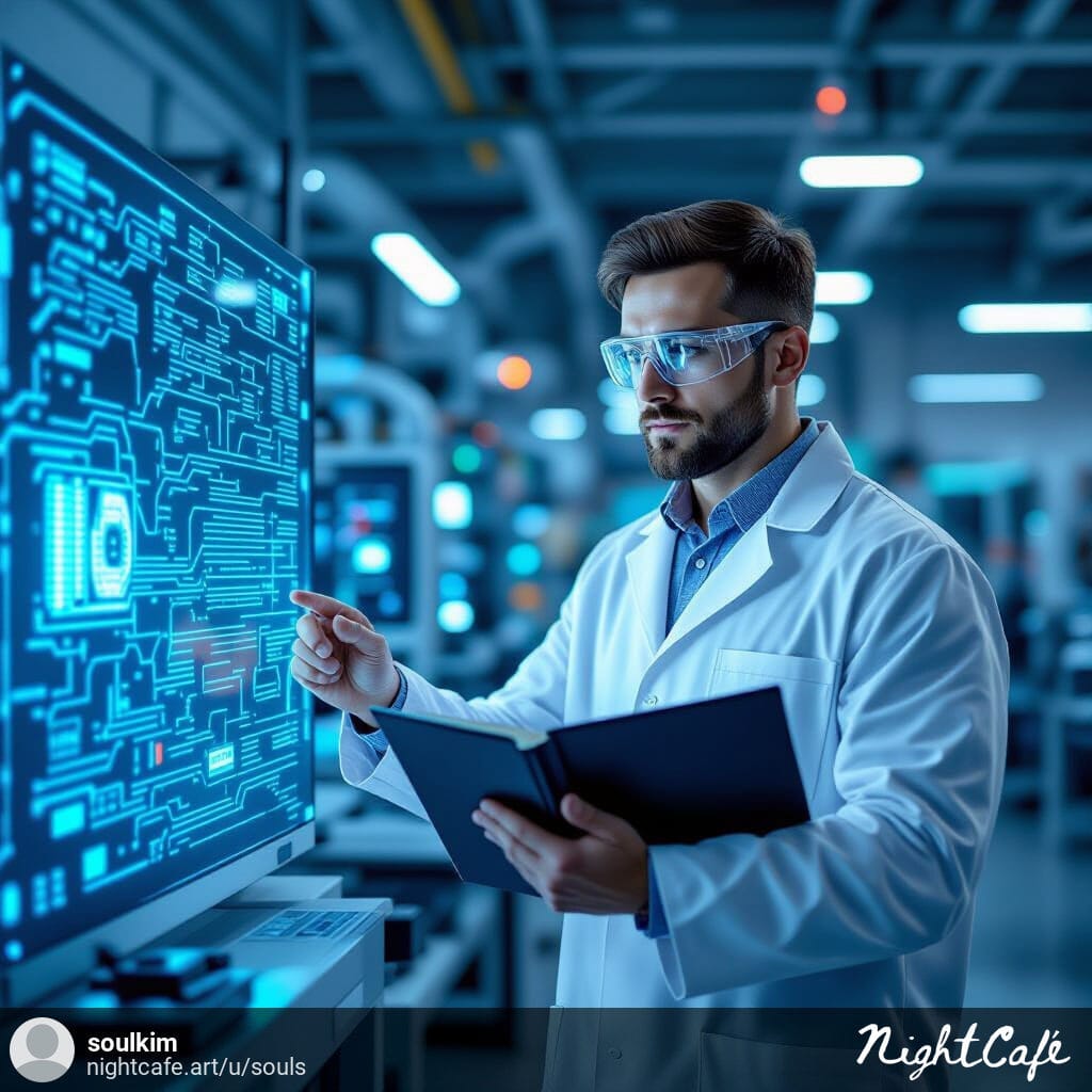 "Engineer inspecting LS motor controllers in smart factory"