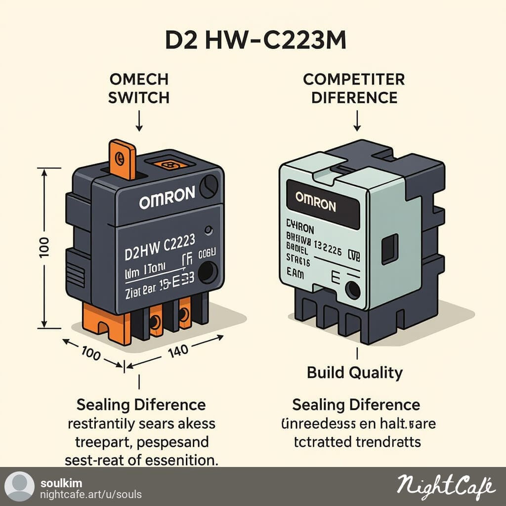 "Comparison of OMRON D2HW-C223M micro switch with competitor products, showing key differences."