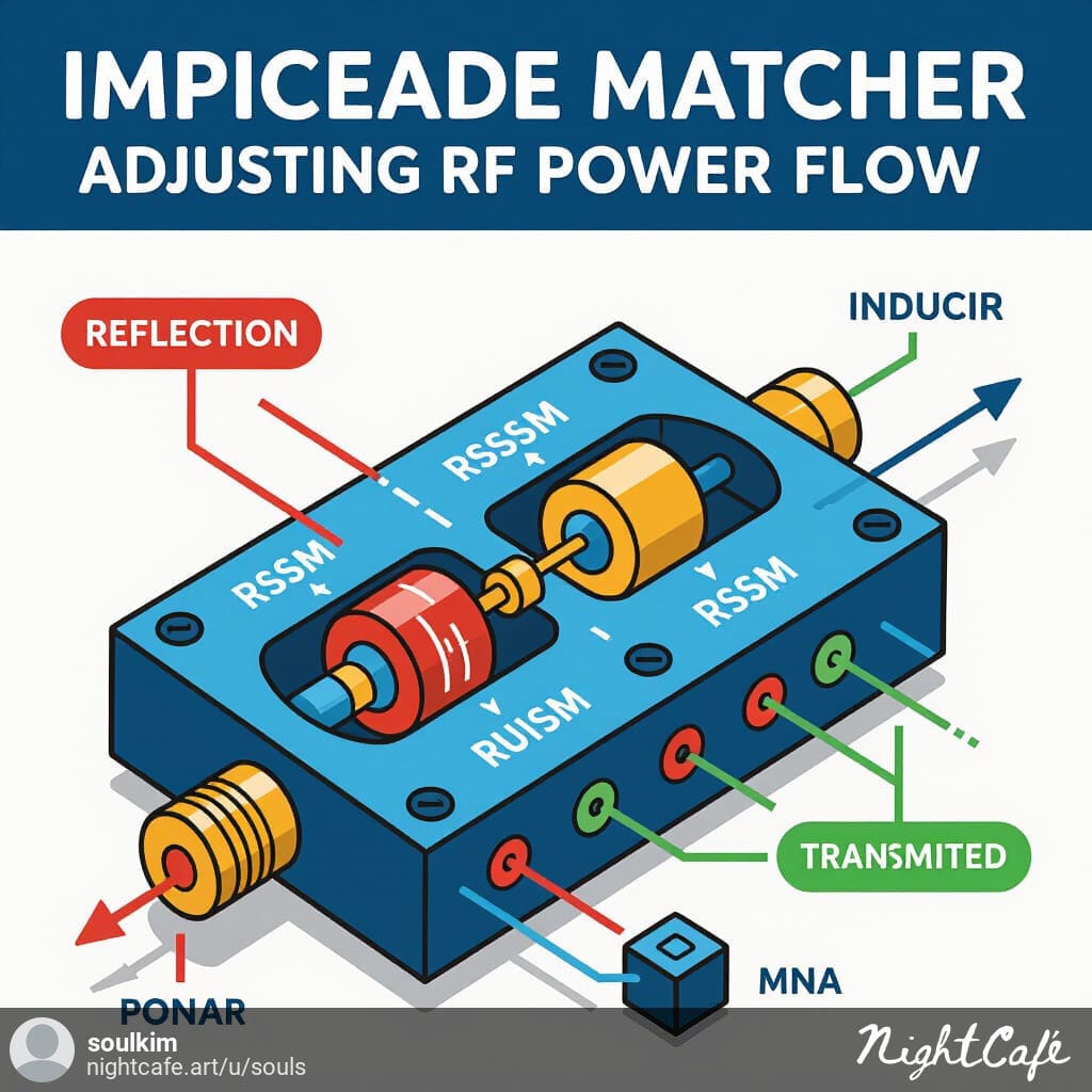 Visual diagram of how an RF matcher tunes power by reducing reflected energy.