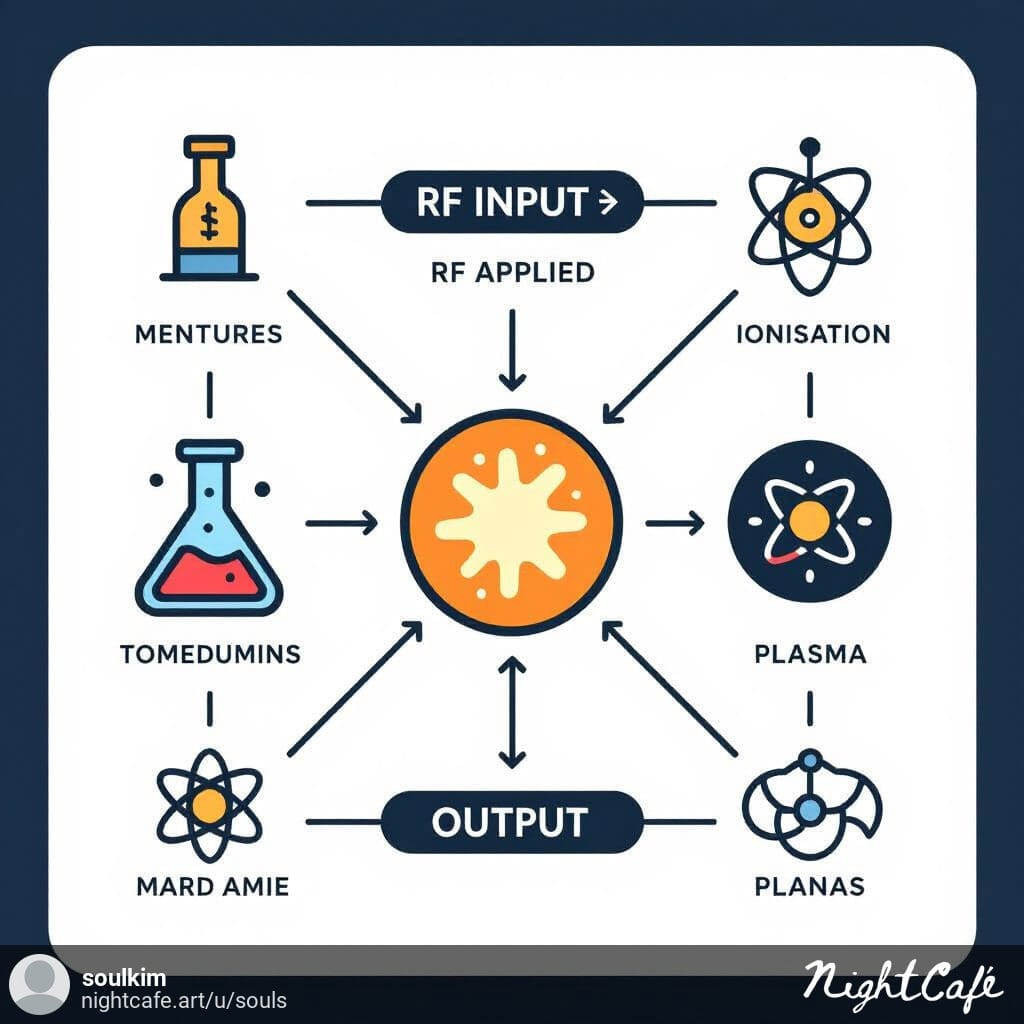 Flowchart illustrating step-by-step process of plasma formation from gas and RF.