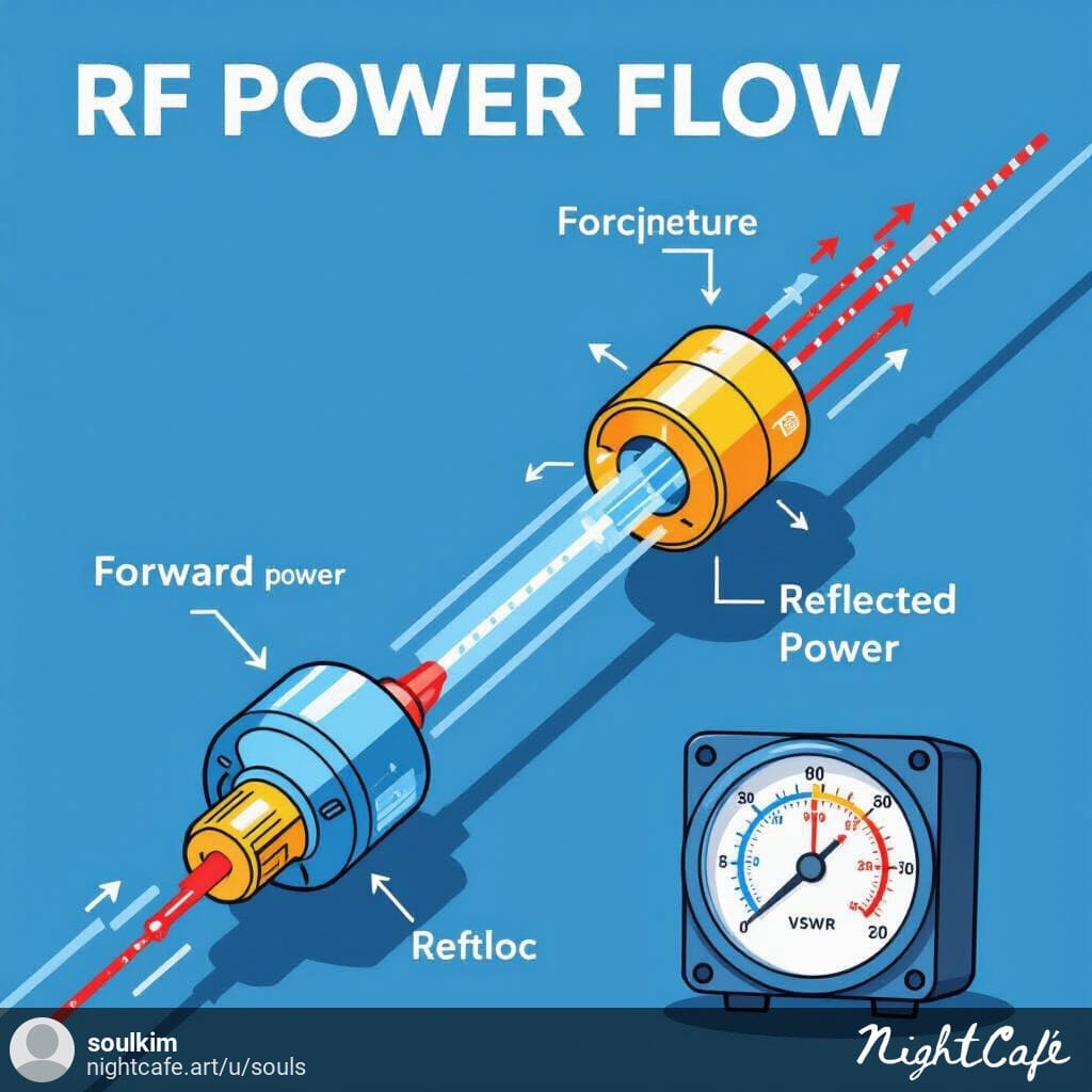 Diagram showing reflected RF power due to impedance mismatch in generator-to-load connection.