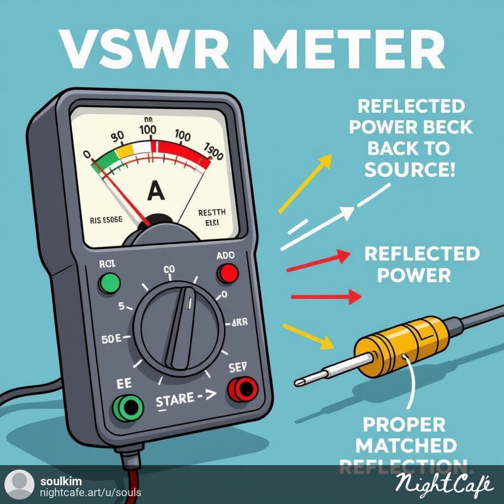 VSWR meter showing high reflected power indicating impedance mismatch in RF system.