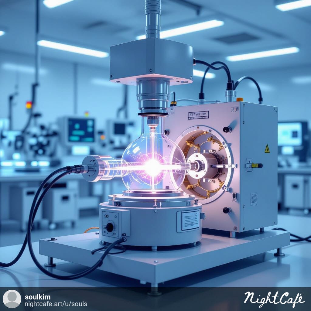 "Cutaway 3D illustration of a Remote Plasma Source system used in semiconductor fabrication, showing internal components and gas flow paths."