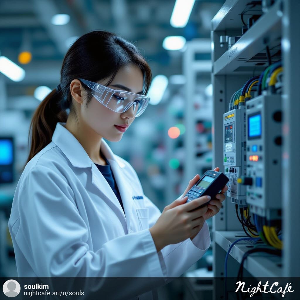 "Engineer checking wiring and troubleshooting Yaskawa servo driver and RS-485 communication on factory site."
